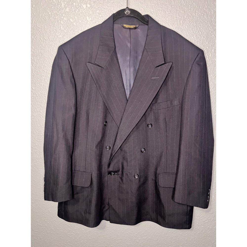 Hardwick Clothes Mens 46R Double Breasted Pinstripe Blazer Navy Blue Peak Lapel